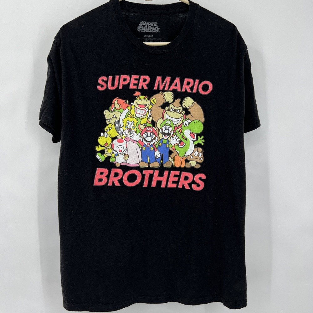 Super Mario Brothers Graphic T-Shirt Size Large Black Nintendo Video Game Tee